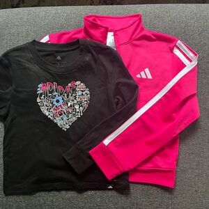 Adidas girls Track Jacket in hot pink and black long sleeve graphic tee